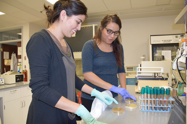 Mentor assisting with petri dish